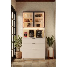 AVM Park Orea Kahve Köşesi Temperli Camlı LED Işıklı Fırın Dolabı Çekmeceli Çok Amaçlı Dolap Beyaz