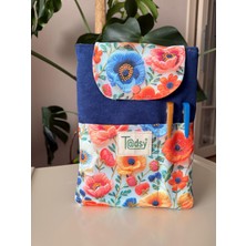 Tadsy Mavi Somon Çiçek Desenli Kitap Kılıfı Şık ve Koruyucu Cepli Kitap Kılıfı Çok Amaçlı Çanta 19X25 cm