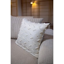 Beksa Home Premium Modern Iskandinav Bohem Punch Nakışlı Tufting Dekoratif Kırlent Kılıfı Ekru Beyaz