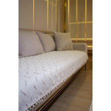 Yıkanabilir Kabartma Desenli Ponponlu Bohem Püsküllü Modern 90X200 Kanepe Çekyat Koltuk Örtüsü