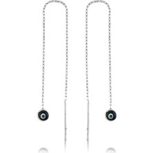 Fm Gümüş Zincirli Lacivert Nazar Küpe