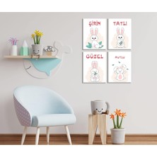 Nexa Bebek ve Çocuk Odaları Için Güzel, Tatlı, Şirin ve Mutlu 4 Lü Ahşap Tablo Seti