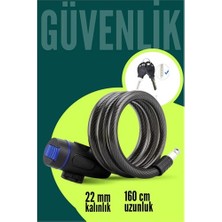 Nuveden Ieg™ 22MM Çelik Halatlı Bisiklet Kilidi - 160CM Anahtarlı Scoooter Motosiklet Kilidi