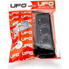 Nexa Ufo 3lü 2 Metre Topraklı Grup Priz, 16A 250V, Üçlü Uzatma Kablosu Siyah Renk