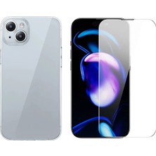 Nuveden Ieg™ Baseus iPhone 15 Plus Schott Serisi Şeffaf Silikon Kılıf + Tempered Ekran Koruyucu Set-(57