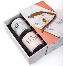 Nexa Lüks Mermer Desenli Mr & Mrs 2'li Porselen Kupa Seti – 400 Ml, Hediyelik Kutulu,çok Renkli