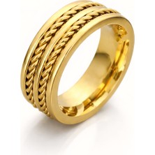 Formzen 316L Paslanmaz Çelik Altın Renk Burgu Detaylı Modern Erkek/kadın Alyans Yüzük