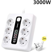 Nexa Termal Akım Korumalı 3000W 3.6 Amper 6 Lı Priz 2 Metre Uzatma Kablosu Çoklu Priz 4 USB 2 Type C Pd Girişli Hızlı Şarj Istasyonu