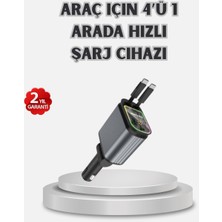 Nuveden Ieg™ Araç Şarj Cihazı 4 Portlu 66W Hızlı Şarjlı LED Işıklı ve 180° Dönebilir