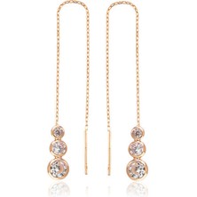 Fm Gümüş Beyaz Taşlı Zincirli Küpe