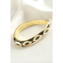 Zero Land Matrixzn Üçgen Işlemeli Mineli Kelepçe Bileklik - Siyah