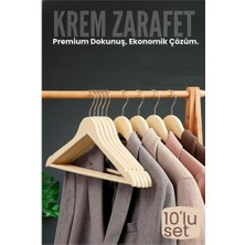 Nuveden Ieg™ 10'lu Lüks Krem Elbise Ceket Askısı - Ergonomik & Kaymaz Plastik Askı Seti -  Ahşap Gör