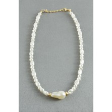 Zero Land Matrixzn Oval Taşlı Inci  Kolye - Beyaz