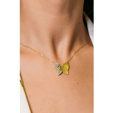 Ravi Pırlanta Kelebekli Taş Detaylı Çıtır Kolye 14 Ayar A018976