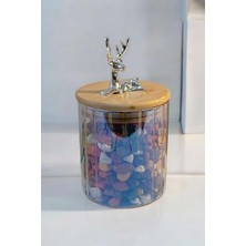 Nexa (9X10 Cm) 1 Adet Gökkuşağı Geyikli Cam Saklama Kavanozu Geyik Başı Gümüş Renk Hava Geçirmez Y-451,GÖKKUŞAĞI