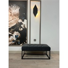 Rafadi Metal Ayaklı Antrasit Dekoratif Kapı Önü Mutfak Balkon Yemek Masası Ayak Ucu Bench Kumaş Düğmeli