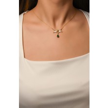 Yeşil Taşlı Çift Kuş Kolye 22 Ayar A064730