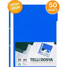 Telli Dosya Mavi A4 – 50'li Paket Plastik Klasör Delikli