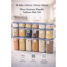 Eba Home 18’li Antrasit Erzak & Bakliyat Saklama Kabı Seti | 3 Farklı Boy | Etiket Hediyeli (1,75–1,2–0,55 L)