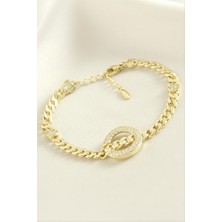 Zero Land Matrixzn Xuping Yuvarlak Zirkon Taşlı Lüks Çelik Bileklik - Sarı