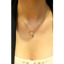 Nazar Boncuklu Yoncalı Halka Kolye 14 Ayar AT03449