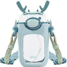 Nexa Tritan Çocuk Matarası Askılı 400ML Pipetli Hayvan Kulaklı (Turkuaz)