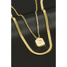 Zero Land Matrixzn Kalp Kare Ikili Çelik Kolye - Sarı