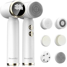 Nexa Swanski Elektrikli Yüz Temizleyici - 3 Eksfoliye Edici Fırça Başlığı, 3 Hız Seviyesi, LCD Ekran, Su Geçirmez, Şarj Edilebilir - Yüz Temizleyici (Beyaz)