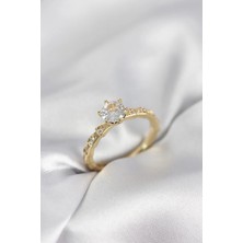 Prativas Gold Renk Zirkon Taşlı Tek Taş Model Kadın Yüzük - PRT3500EB10481