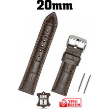 Saatse 20mm Kahverengi Kroko Hakiki Deri Saat Kordonu Kayış