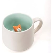 Liora 3D Porselen Kupa – Sevimli Kedi Figürlü, 350 Ml, Eğlenceli ve Şık Tasarım,mavi