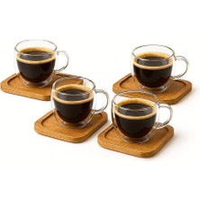 Nexa Çift Katmanlı 4'lü Espresso Cam Bardak Seti 80 ml & Tabak – 4’lü Set | Borosilikat Cam, Isı Yalıtımı, Bulaşık Makinesi Uyumlu, Türk Kahvesi Ristretto Macchiato Için