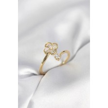 Prativas Gold Renk Zirkon Taşlı Yonca Model Kadın Yüzük - PRT3500EB10460