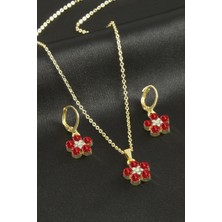 Zero Land Matrixzn Çiçek Taşlı Set Kolye - Gümüş Rengi