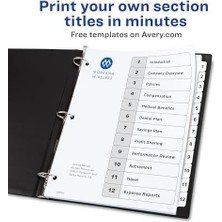 Nexa 3 Halkalı Bağlayıcılar Için 12 Sekme Bölücü, Özelleştirilebilir Içindekiler Tablosu, Klasik Beyaz Sekmeler, 3 Set (11078)