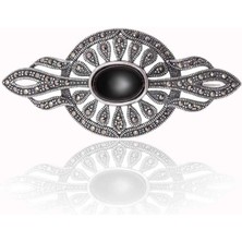 Tienda Elegante Gümüş Markazit ve Oniks Taşlı Broş