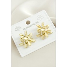 Zero Land Matrixzn Çiçek Mineli Küpe - Gümüş Rengi