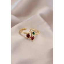 Prativas Ayarlamalı Gold Renk Metal Renkli Zirkon Taşlı Kiraz Yüzük – PRT3500EB05259