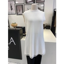 Qmash Prive Kısa Kol Şifon Detaylı Tunik