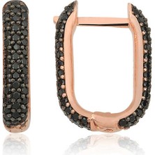 Tienda Elegante Gümüş Çift Taraflı Siyahtaşlı J Bayan Küpe