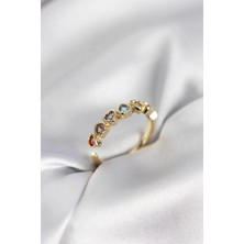 Prativas Gold Renk Kalp Model Renkli Zirkon Taşlı Kadın Yüzük - PRT3500EB10418