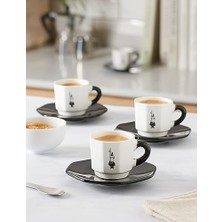 Nexa - 4'lü Espresso Fincan Seti - Sekizgen Tasarım - Siyah Beyaz Karma Renk - Porselen