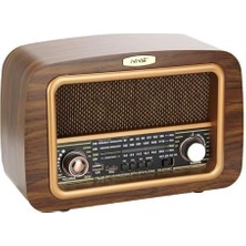 Nexa Retro Radyo Taşınabilir Bluetooth Speaker ve Hoparlör Klasik Antika Tarzı Iç ve Dış Mekan Multiband USB Girişli Dekoratif Klasik Radyo 18CM x 28CM 6655 Açık Kahverengi