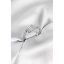 Prativas Zirkon Taşlı Gümüş Renk Yassı Çivi Model Kadın Yüzük - PRT3500EB10417