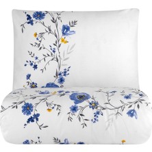 Liora Mürdüm Flos Çift Kişilik Nevresim Takımı -%100 Pamuk, Çift Taraflı Nevresim Yastık, Düğmeli 4 Parça Desenli, Yumuşak ve Nefes Alabilir, Çift Kişilik Nevresim Takımı (Mavi Çiçekli)