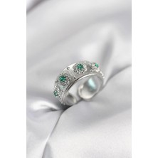 Prativas Yeşil Zirkon Taşlı Gümüş Renk Vintage Kadın Yüzük - PRT3500EB10538