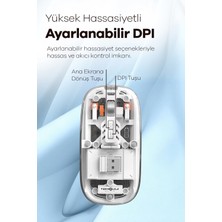 Aesco Bluetooth USB Çift Modlu Sessiz Mouse, Şeffaf Mıknatıslı Kapaklı, Type-C Şarjlı, Dpı Ayarlı, Kablosuz 10M Çekim Mesafeli, Masaüstü Kısayol Tuşlu, Taşınabilir Şarjlı Mouse Beyaz ( Lisinya )