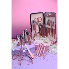 Aesco Profesyonel Çantalı Tırnak Bakım Manikür Seti Pembe Renk 12 Parça ( Lisinya )