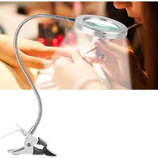 Aesco -8x Büyütmeli Mandallı, USB Girişli Masa Lambalı, Okuma ve Güzellik Salon Için Büyüteç 2088A ( Lisinya )