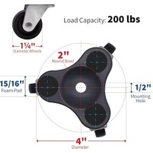 Liora Move-It 9283 4 Inç Çelik Üç Dolly 200 Lb Yük Kapasitesi, Siyah